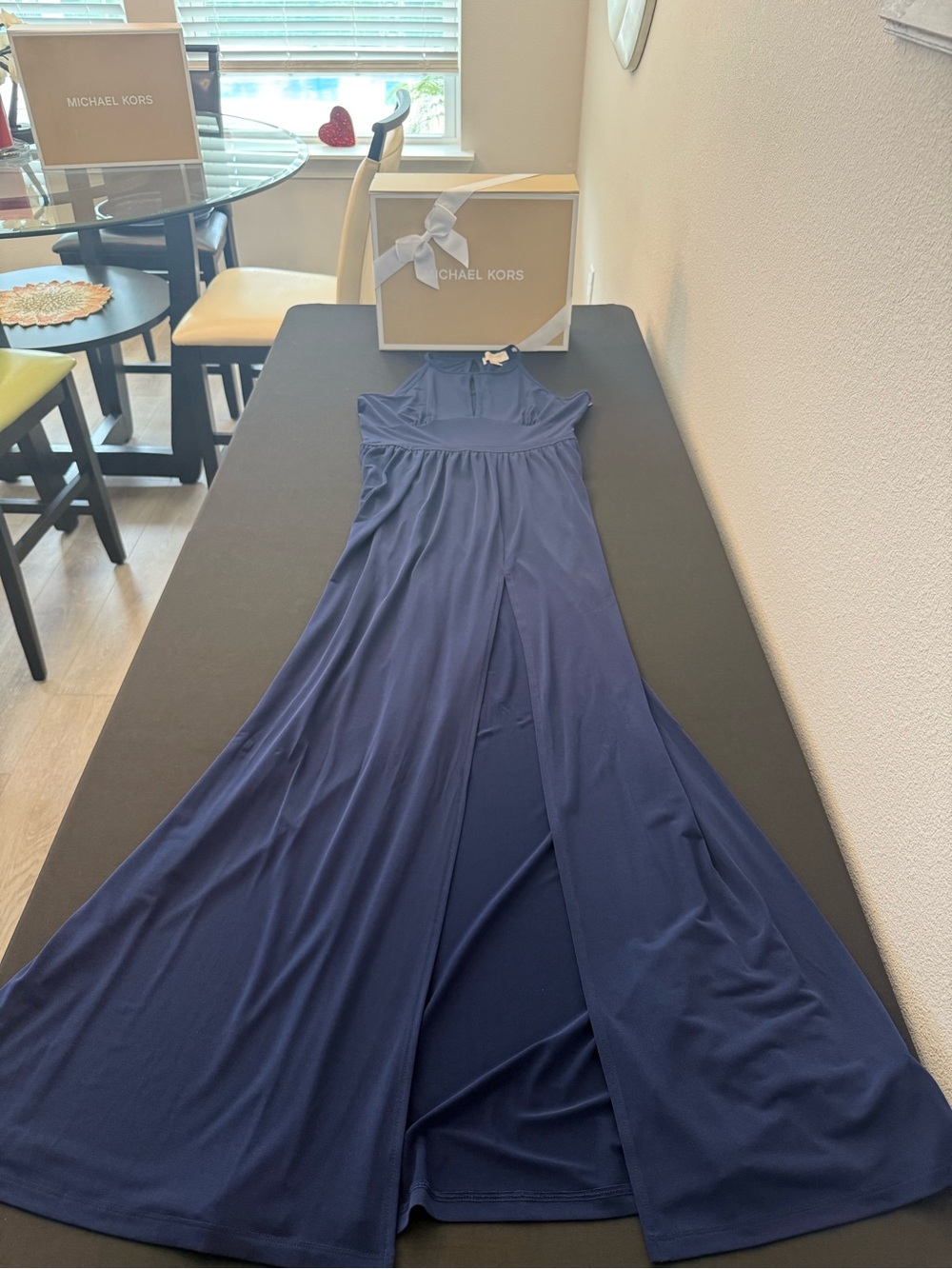 Michael Kors Navy Sleeveless Maxi Gown with Center Slit